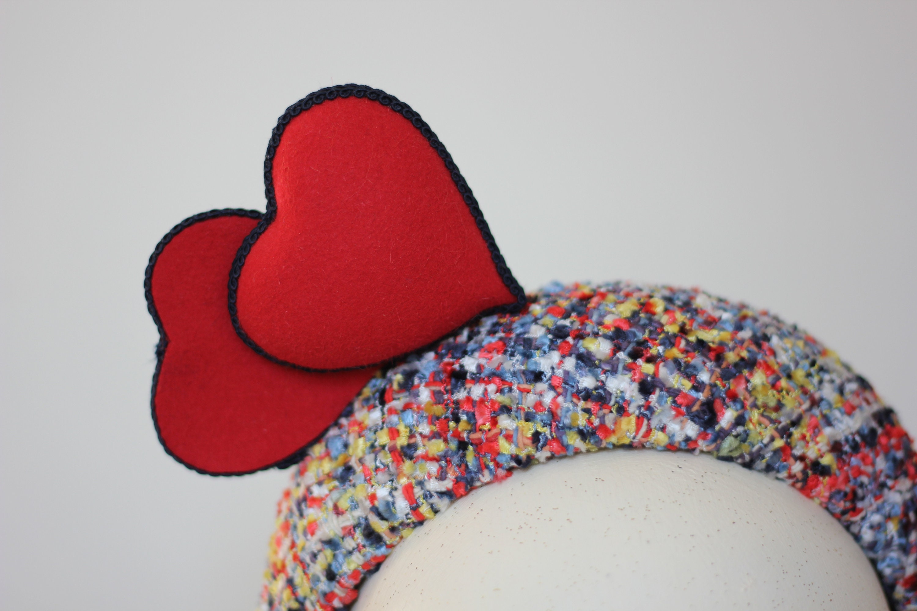 Red Heart Halo Fascinator Tweed Heart Fascinator Headband - Etsy