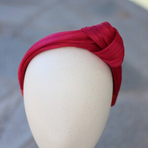 Red Silk Headband, Knot Headband, Turban Headband, Wrap Headband, Red Abaca Silk Turban, Knot Headwrap, Boho Style, Adult Headband, Hair image 6