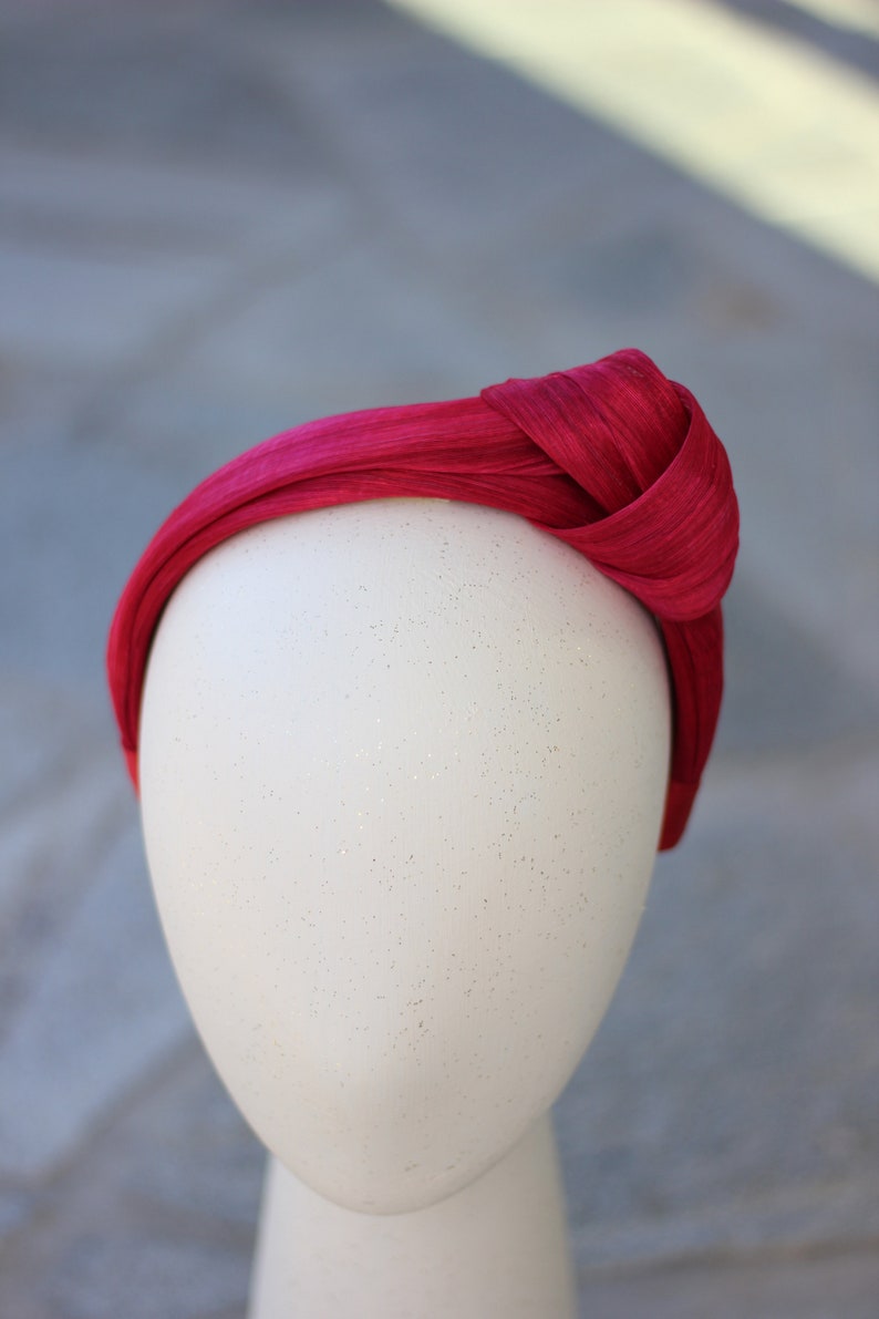 Red Silk Headband, Knot Headband, Turban Headband, Wrap Headband, Red Abaca Silk Turban, Knot Headwrap, Boho Style, Adult Headband, Hair image 6