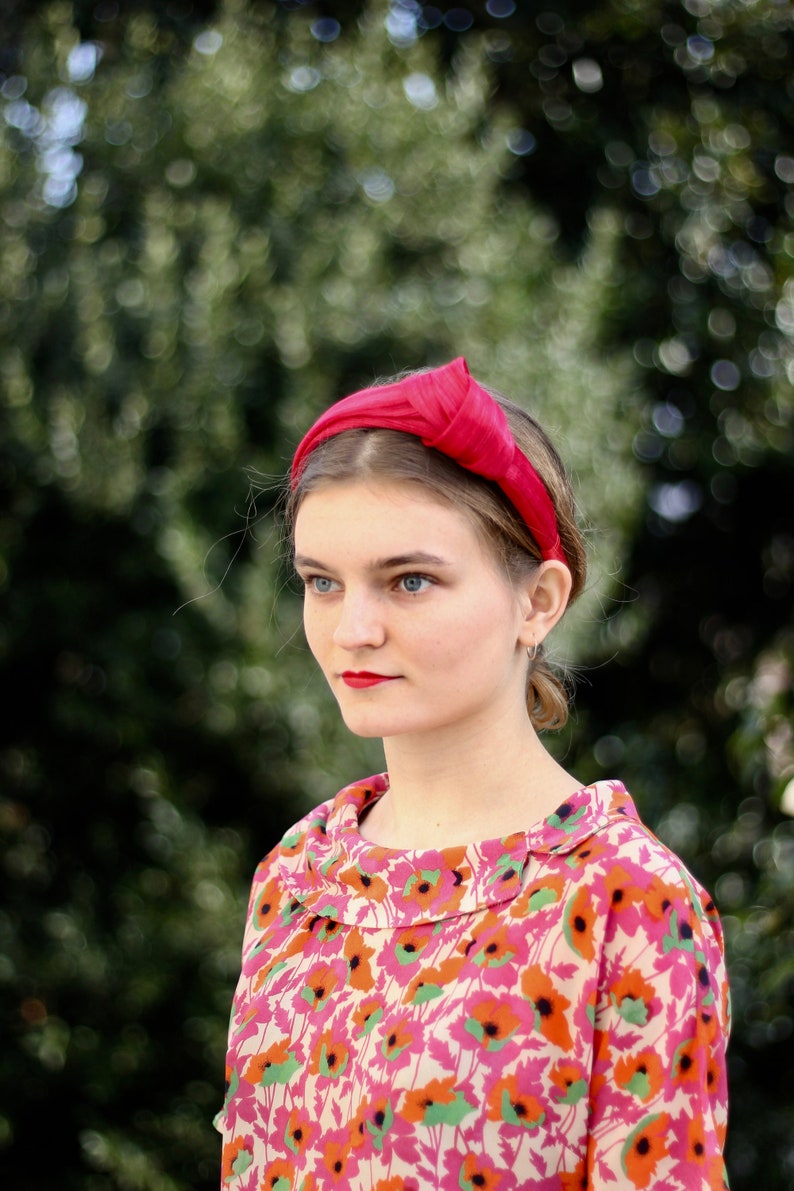 Red Silk Headband, Knot Headband, Turban Headband, Wrap Headband, Red Abaca Silk Turban, Knot Headwrap, Boho Style, Adult Headband, Hair image 1