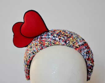 Red Heart Halo Fascinator, Tweed Heart Fascinator Headband, Heart Hatinator, Love Heart Headpiece, Headband For Women, Hair Accessories