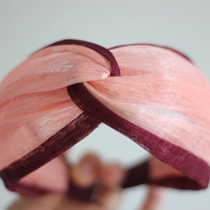 Pink Silk Turban Headband, Peach Pink Knotted Head Wrap, Head Scarf, Pink Abaca Silk Turban Knot Headwrap, Silk Headpiece, Knot Headband image 1