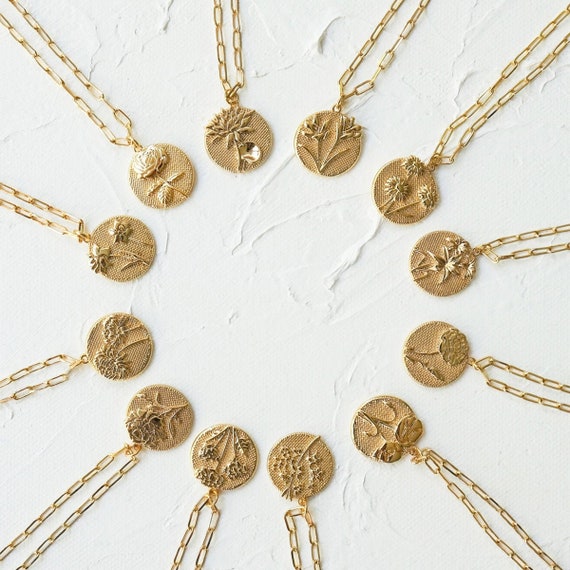 Birth Month Flower Pendant Stacking Necklace Minimalist Etsy