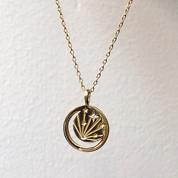 Starburst Moon Gold Necklace Coin 