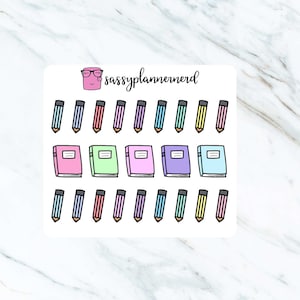 Livres et crayons griffonnent | Autocollants d’étude | Autocollants fonctionnels | autocollants plannner | | dessinées à la main Autocollants bullet Journal