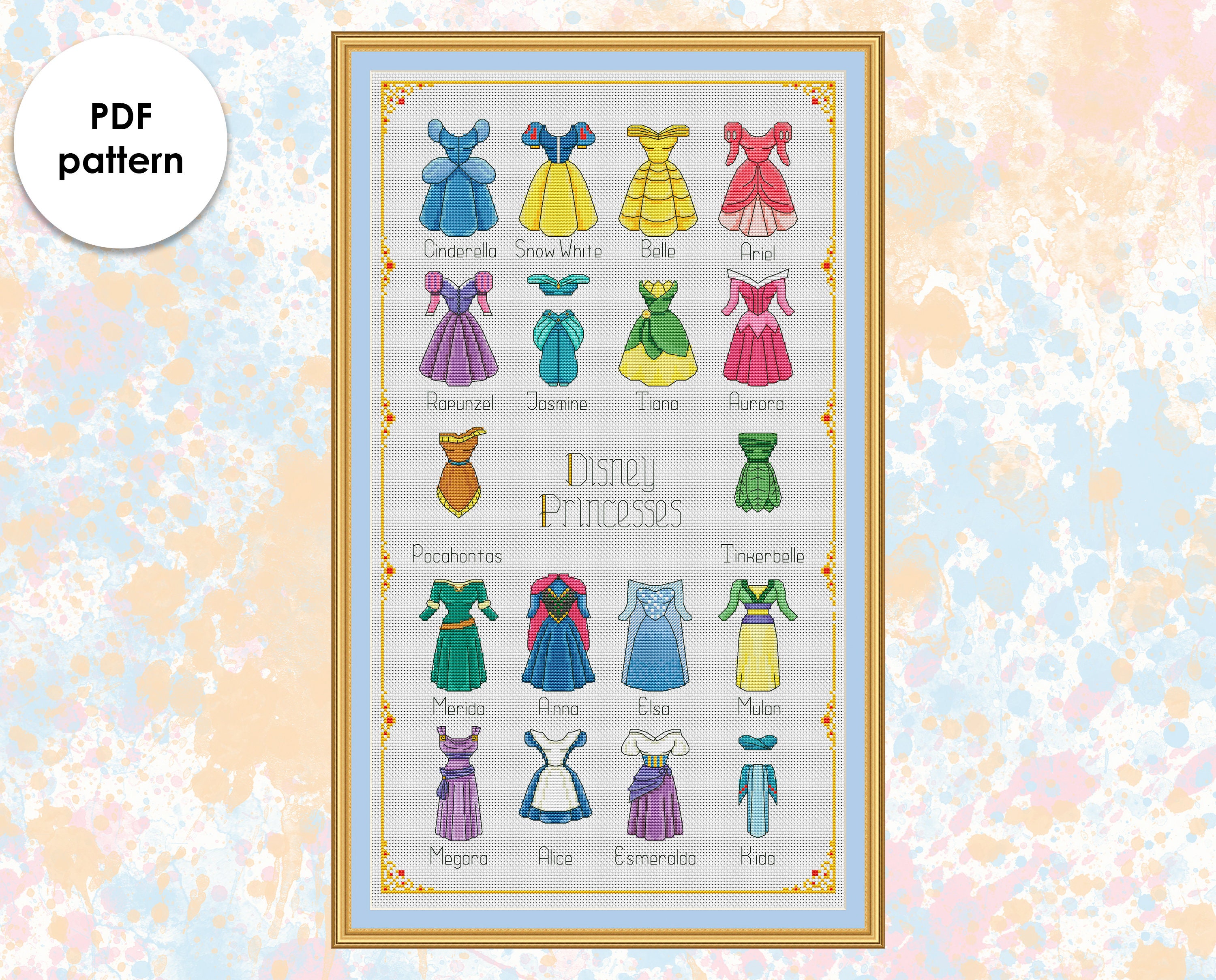 ALL DRESSES Disney cross stitch pattern Disney princesses Etsy
