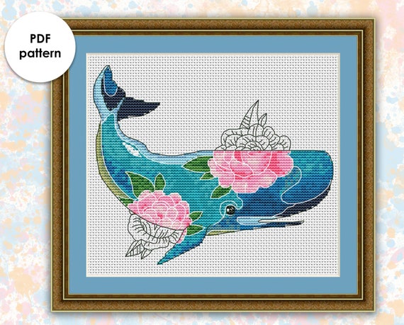 An006 Blue Whale Cross Stitch Pattern In Pdf Colorful Cross Etsy