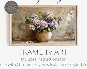 Samsung Frame TV Art, Pink and Lavender Hydrangeas, Beautiful Flower Art, Warm Tonal print for all your Smart TVs. Spice up your decor