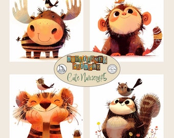 Midjourney Prompts with Whimsical Nursery Animals, professionally written, decorate your child's nursery or create products to sell on line.