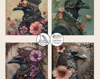 Midjourney Clipart Prompts, Witchy Steampunk Crows, AI Art Prompt, Images for your home or gifts, products to sell on line. Commercial Use