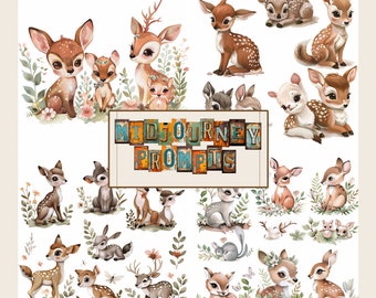 Midjourney Prompts for clipart, Whimsical Woodland Animal FUSSY CUTS, professionally written, create products to sell online or for yourself