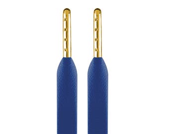 マット仕上げとゴールドチップのエコレザー製ブルー靴ひも - 丈夫で豪華、スタイリッシュな靴アクセサリー、素晴らしいファッションギフトアイデア