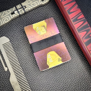 Calti - Porta carte di credito minimalista in titanio, per uomo e donna, blocco RFID, confezione regalo, design sottile per 1-10 carte e contanti