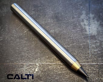 Titanium & Brass Eternal Pencil | Machined Metal Inkless Pen with Replaceable Nib | 115mm EDC Writing Tool