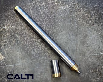 Handmade Titanium Ballpoint Pen with Brass Accents - Premium Writer Gift, Fits Parker Cartridge