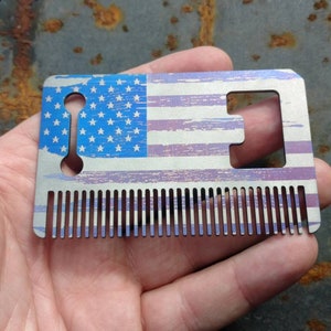 Pente de barba de tamanho de cartão de titânio da Calti, ferramenta edc, ferramenta tática, edc, transporte diário, edc de titânio, edc tático, pente de barba, pente
