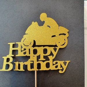 Carte Or Joyeux anniversaire Motor Cyclist cake topper