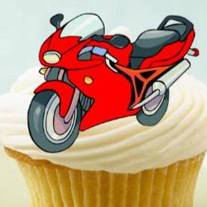 Décorations de cupcakes moto en carton comestibles. 12 par paquet
