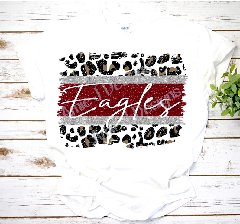 Eagles Cursive Maroon Silver Center Glitter Leopard Distressed - Etsy