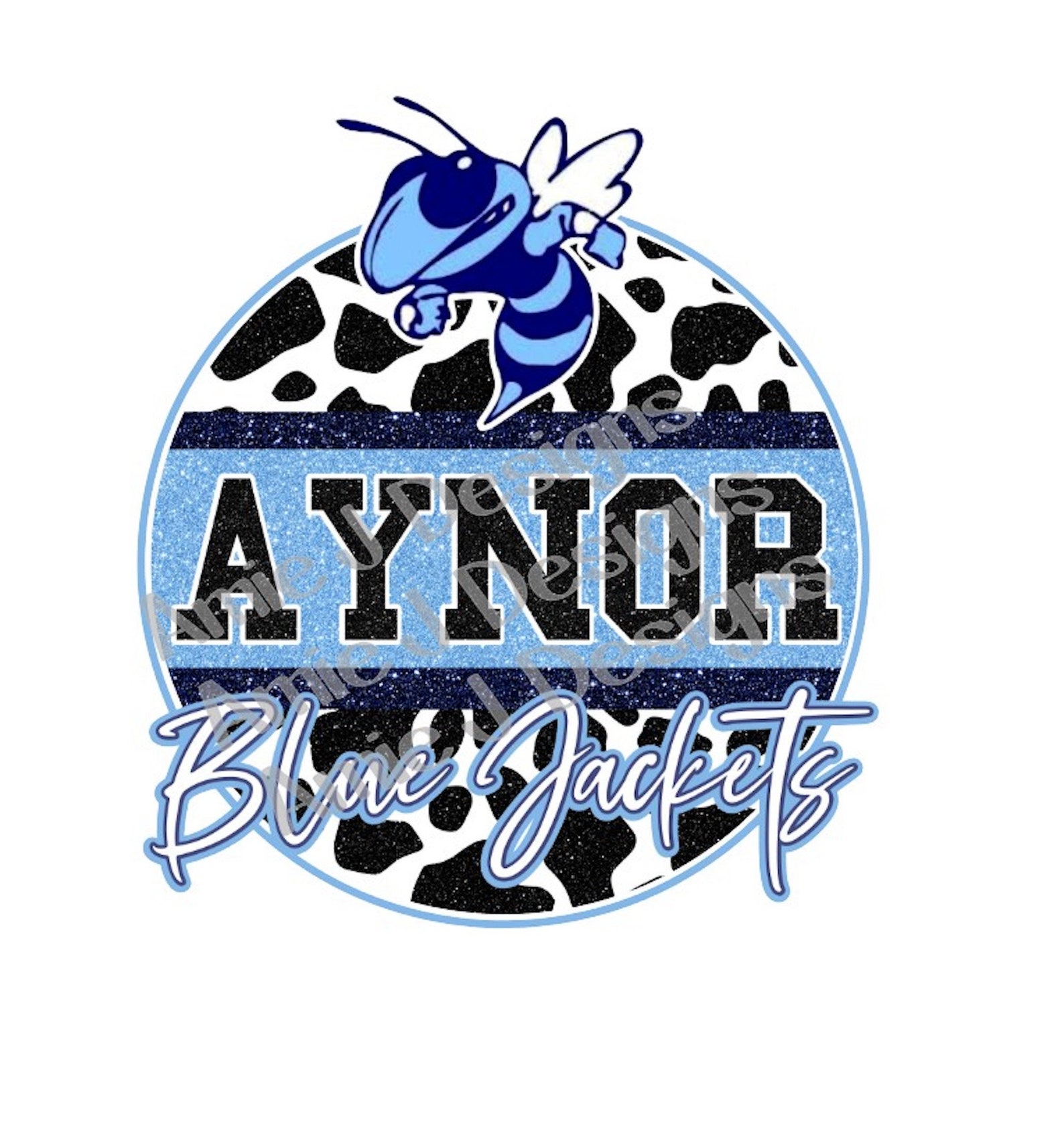 Aynor Blue Jackets Cow Print Mascot Version Glitter Texas PNG Etsy
