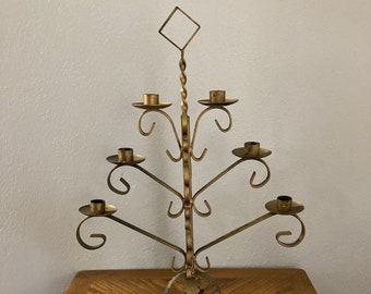 vintage gold metal candelabra, Christmas tree candelabra, candlesticks, candle sticks, taper candlesticks, candle holders, 6 arm