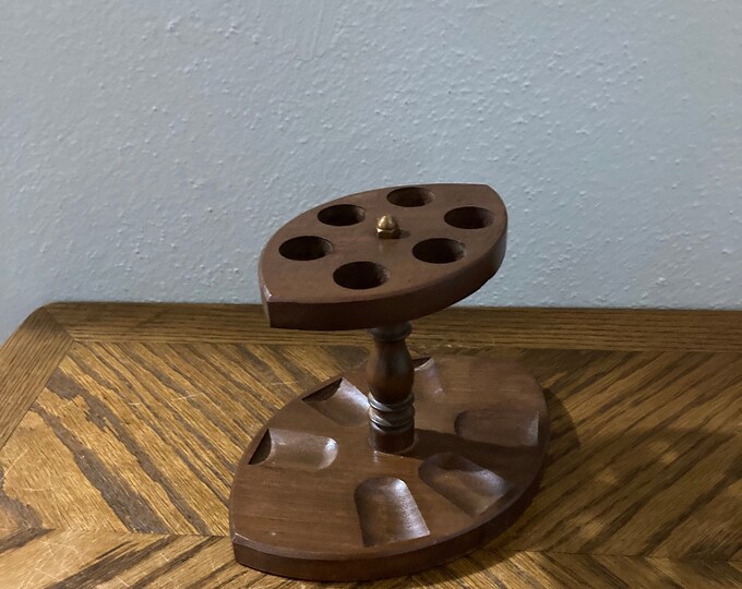 Vintage Pipe Stand, Wooden Tobacco Holder, Wooden Pipe Stand, 6 Pipe