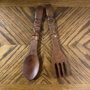 wooden utensils, hand carved wooden spoon, wooden fork, wall hanging, wall spoon, decorative fork