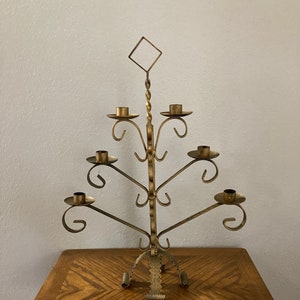 vintage gold metal candelabra, Christmas tree candelabra, candlesticks, candle sticks, taper candlesticks, candle holders, 6 arm