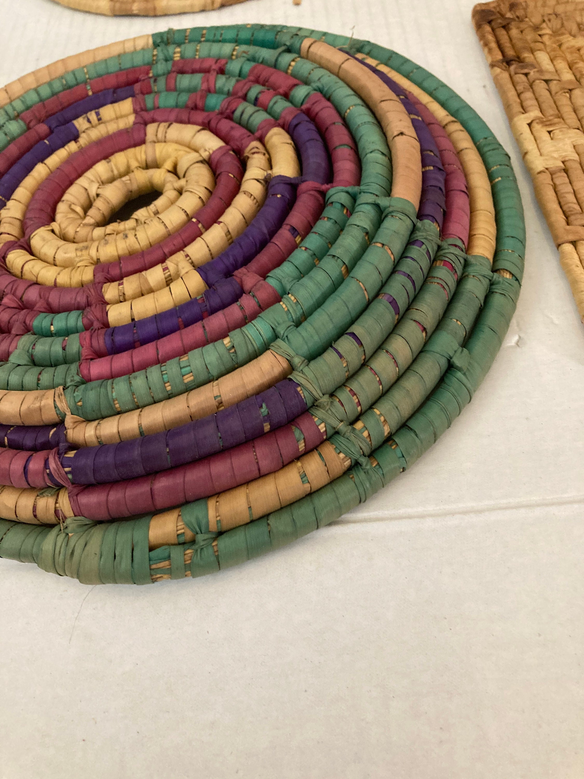 Vintage woven trivet wicker trivets woven pot holders set Etsy