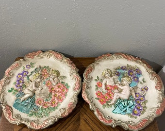 Placas de yeso con querubines de estilo vintage para pared - Juego de dos placas pintadas a mano