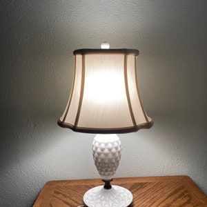 Vintage quilted pillow milk glass lamp, desk lamp, night light, office lamp