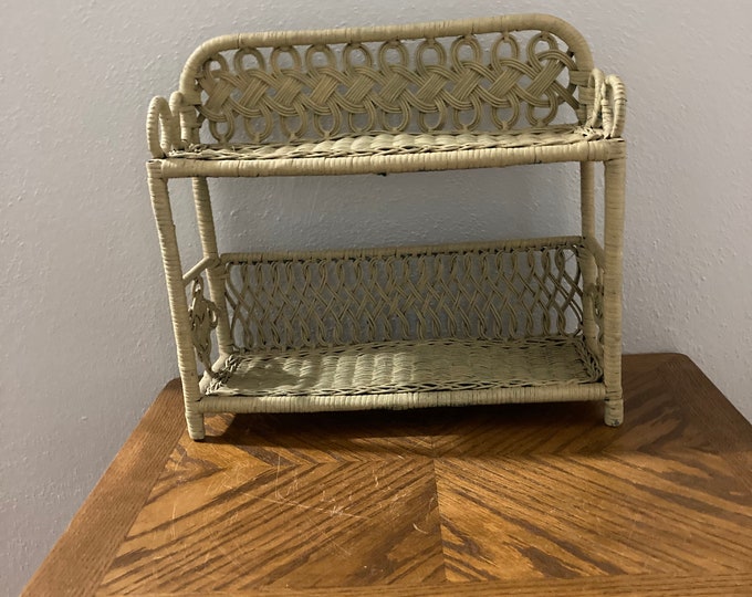 Vintage Wicker Shelf, Display Shelf, Wicker Curio Shelf, Entrance Shelf