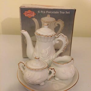 Miniature tea set, vintage tea set, white and gold tea set, porcelain tea set, mini tea set, small tea pot, small tea set