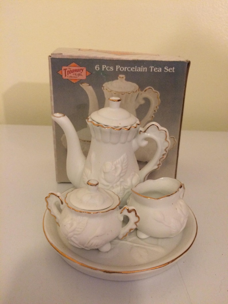 Miniature tea set vintage tea set white and gold tea set Etsy
