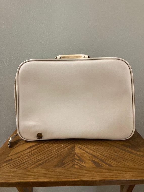 Vintage Small White Suitcase Soft Sided Luggage White Vinyl 