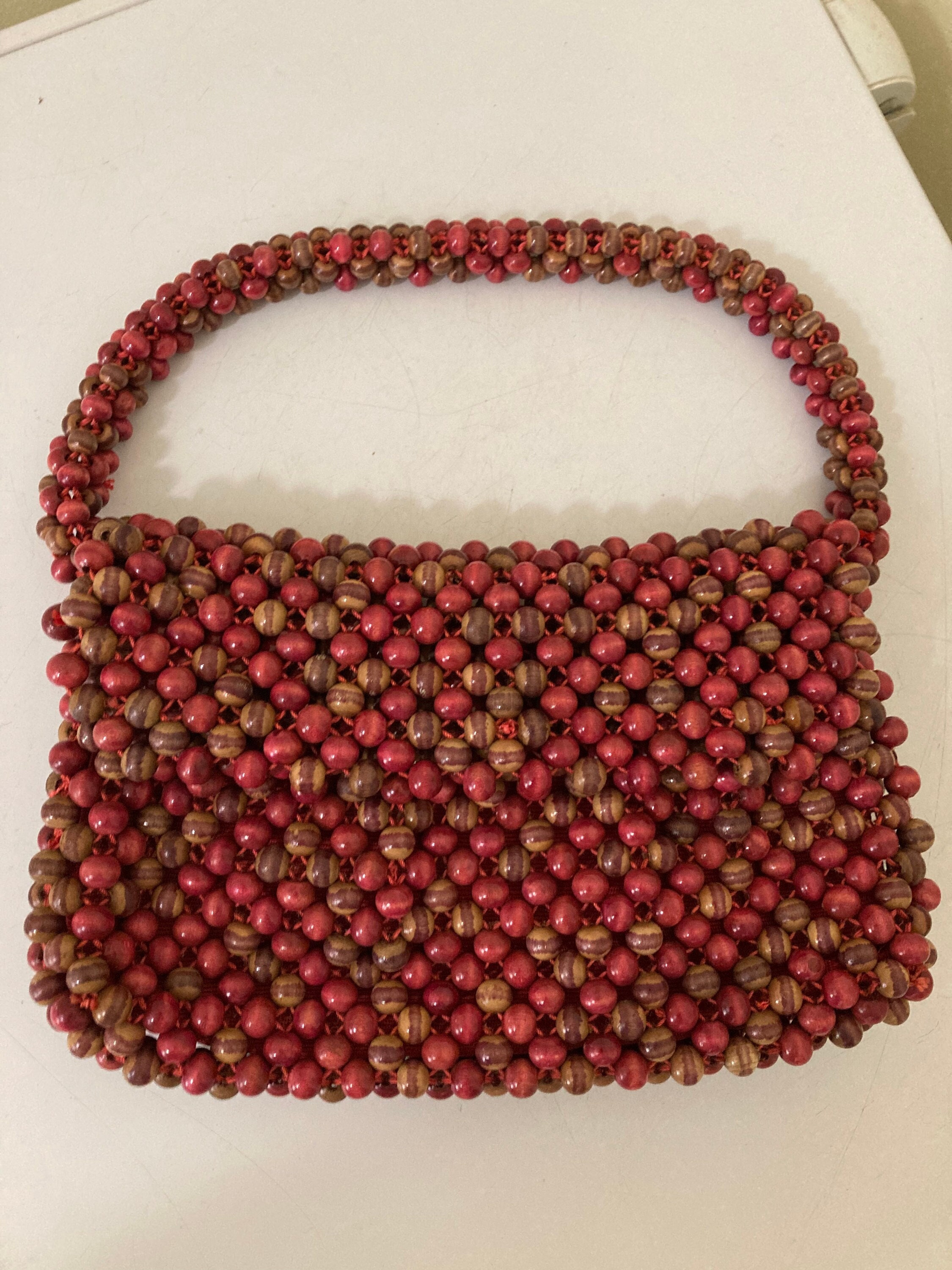 Vintage Colorful Wooden Bead Purse with Long Fringe - Ruby Lane