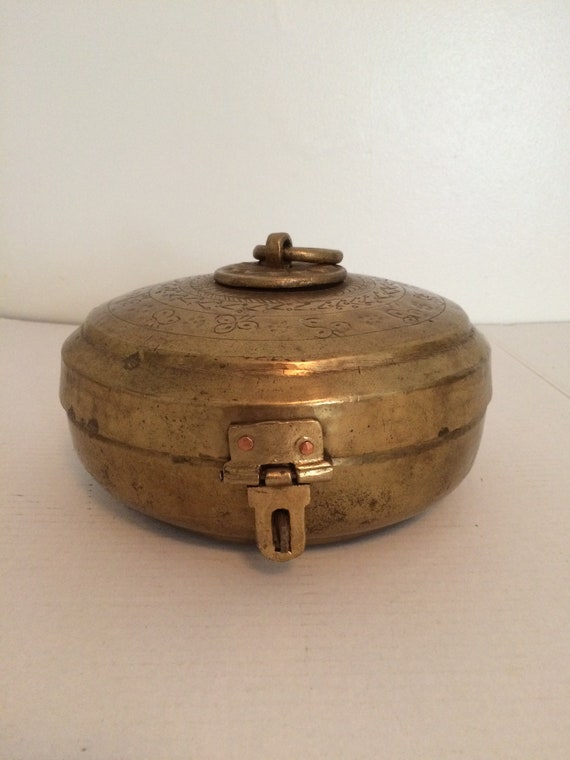 Vintage brass bowl with lid hanging brass bowl hinged lid Etsy