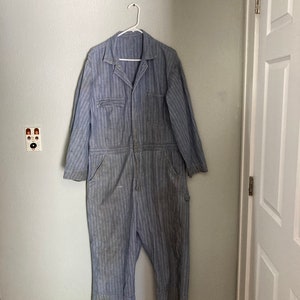 Denim coveralls, vintage striped denim coveralls, herringbone denim, vintage workwear