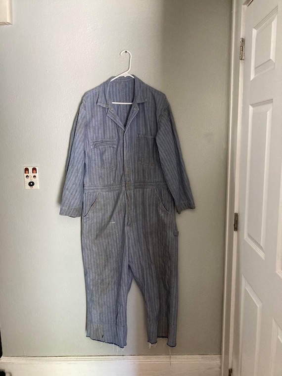 ヴィンテージストライプデニムカバーオール：ヘリンボーンワークウェア