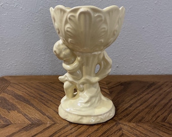 Vintage Yellow Angel Cherub Vase Planter