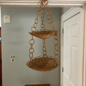 round woven hanging basket, 2-tiered hanging wicker basket, fruit basket, wicker decor