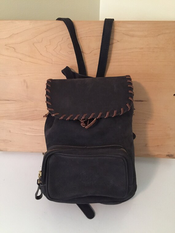 Roots Canada leather backpack, small charcoal back