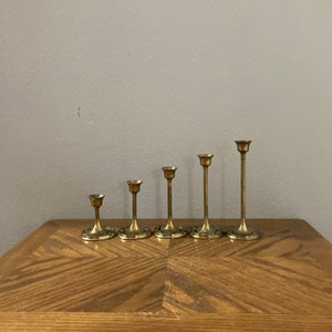 vintage brass candlesticks, brass candle sticks, taper candlesticks, candle holders, tulip candlesticks, set of 5