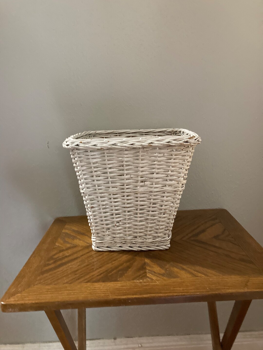 Vintage Wicker Trash Can Wicker Waste Bin White Wicker Etsy