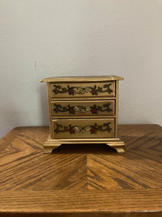 Vintage Florentine Style Jewelry Box, Music Box, Gold Tone, Royal