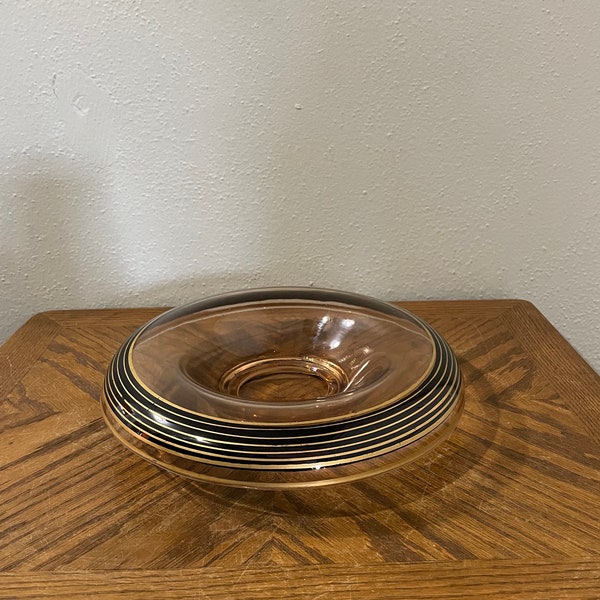 Vintage console bowl, centerpiece bowl, planter, fruit bowl, rolled edge bowl, black and gold stripes