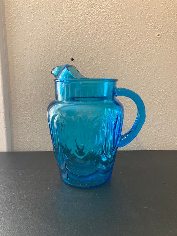 Vintage Blue Mini Glass Pitcher 3.5 Inches Tall - Circa 1970's Shattered  Style