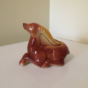 Shawnee gazelle planter, brown gazelle statue, USA 613 pottery, animal figurine, small gazelle planter, gazelle vase