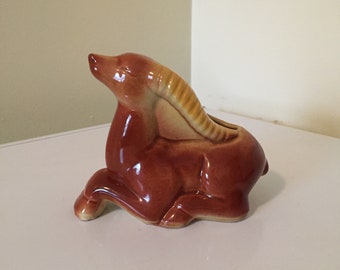 Vintage Shawnee Gazelle Planter: Brown Pottery Animal Figurine
