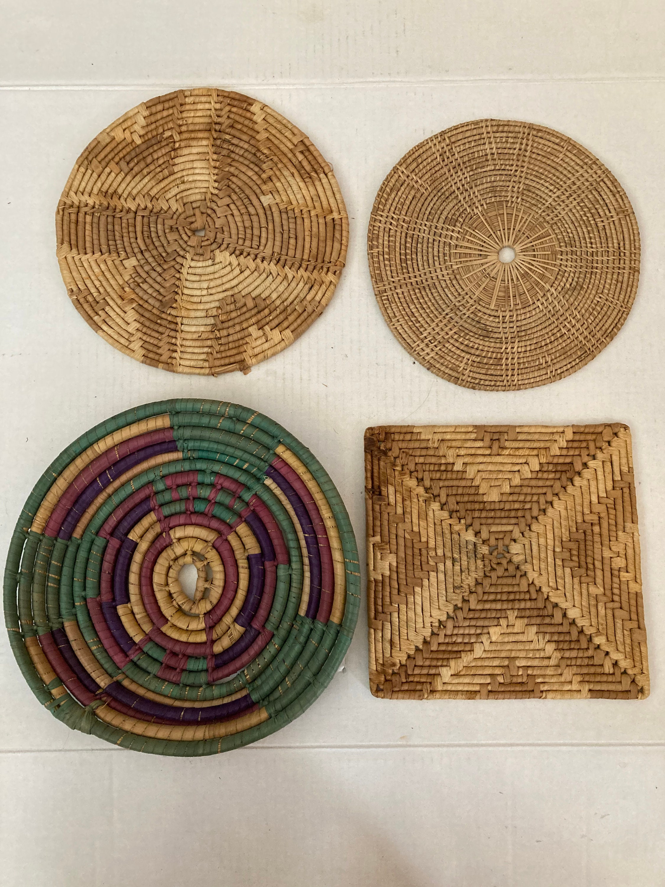 Vintage woven trivet wicker trivets woven pot holders set Etsy